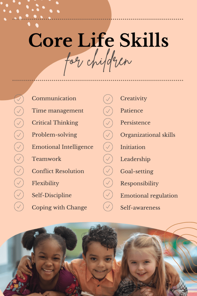 Pinterest pin with the core life skills for children