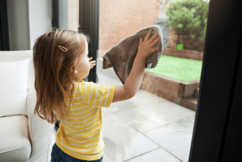 4 year old washing window